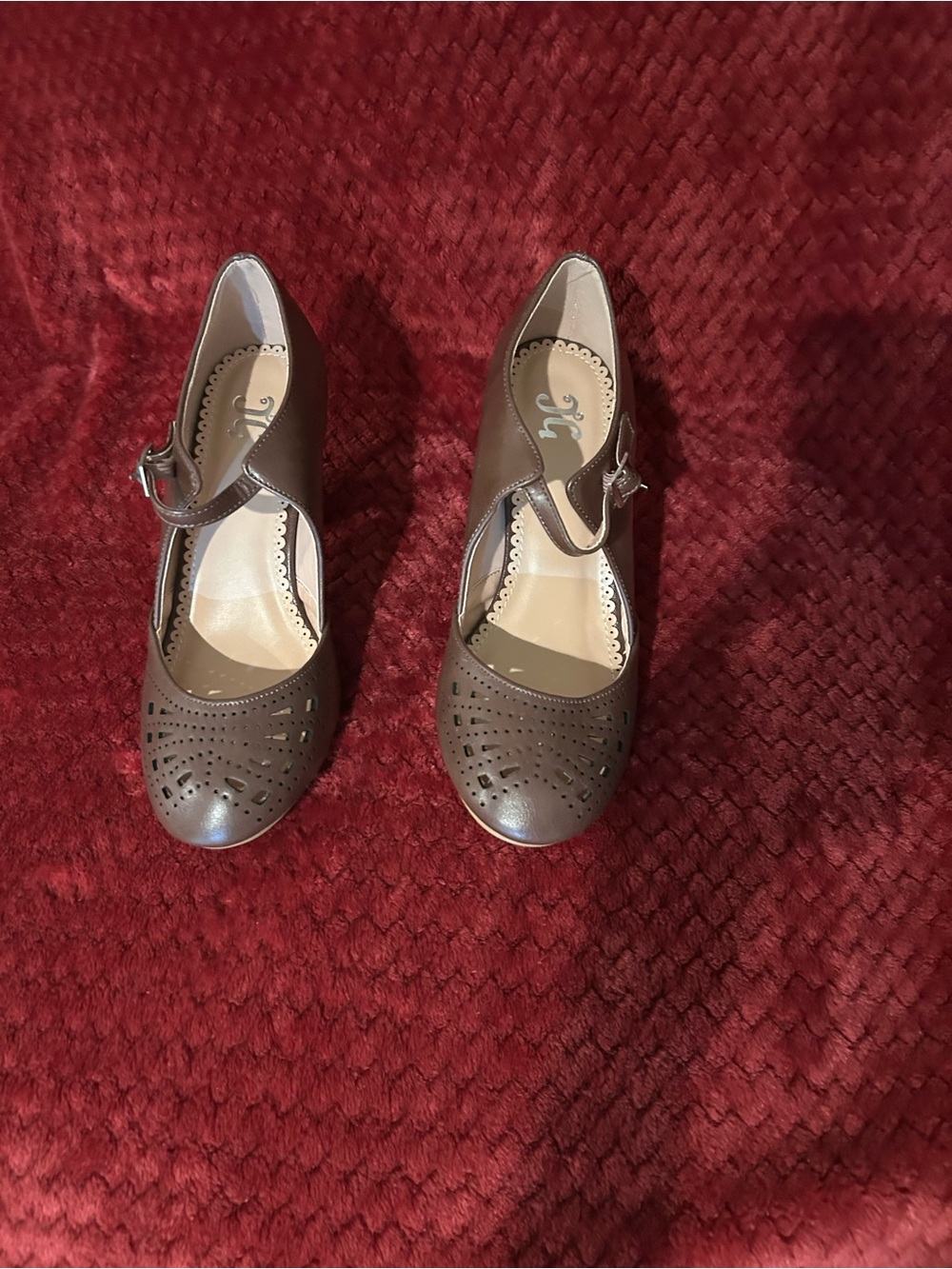 Classic Brown Mary Jane Pumps with Perforated Toe - Women